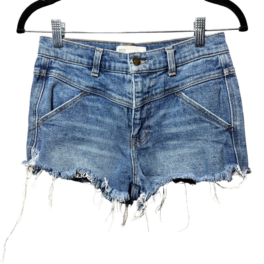 RSQ Denim Jean Cut Off Shorts Distressed High Waisted Medium Wash Size 3/26